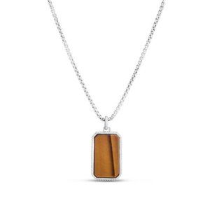 Men's Silver Tiger's Eye Tag Necklace